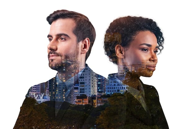 A split image showing two groups of people. On one side, people are freely expressing opinions, while on the other, they are hesitant and censored, illustrating the divided impact on free speech.