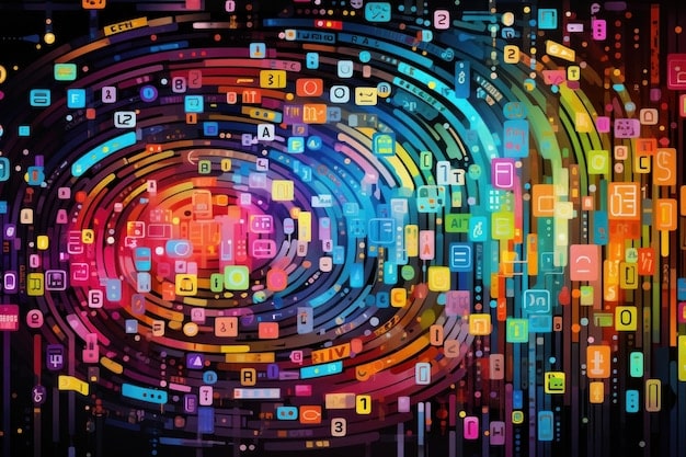 An abstract representation of various social media platforms converging, symbolizing the interconnectedness of online discourse.