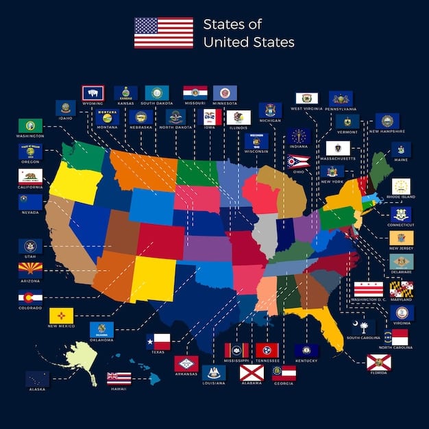 A collage of state flags from different US states, each with a ballot box superimposed on it, representing the varied state-level voting laws and regulations.