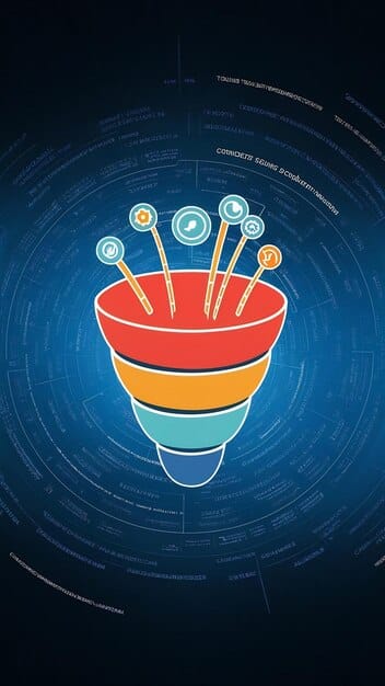 A graphic depicting how social media algorithms create filter bubbles, showing a funnel that narrows diverse viewpoints into a single, reinforced belief.