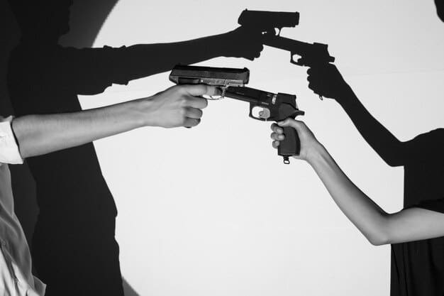 A split image showing two hands: one holding a firearm and the other reaching for a ballot, symbolizing the intersection of gun rights and political action.