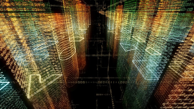A digital illustration of cyber warfare with lines of code and firewalls representing the ongoing digital conflict.