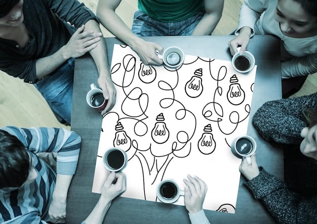 A digital graphic representing a diverse group of people brainstorming ideas around a table, symbolizing collaborative policy-making.