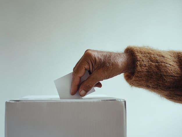 A close-up shot of a hand placing a ballot in a ballot box, with the focus on the diverse skin tones of the hand and subtly emphasizing the importance of each individual vote.