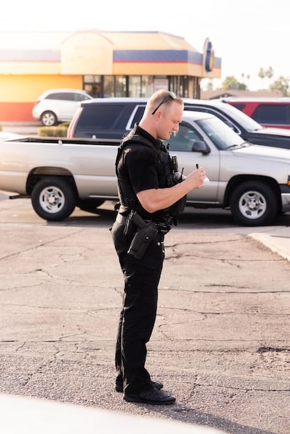 A police officer talking to a driver during a traffic stop on a highway. The image should focus on the interaction between the officer and the driver, highlighting the importance of remaining calm and respectful.