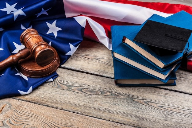 A gavel resting on a stack of law books, with the American flag in the background, symbolizing the authority and impact of legal decisions in the United States.