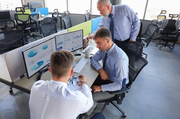 A modern office scene showing employees using advanced software and automation tools to manage business operations. The image should convey efficiency and technological advancement.