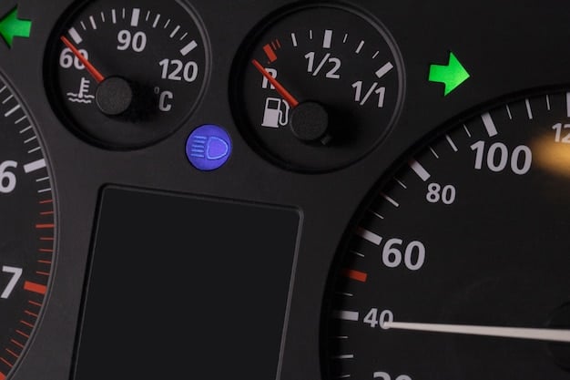 A close-up of a modern electric car's dashboard, highlighting the energy consumption display and the digital interface. The display shows the car's efficiency and battery range, indicating advanced technology.