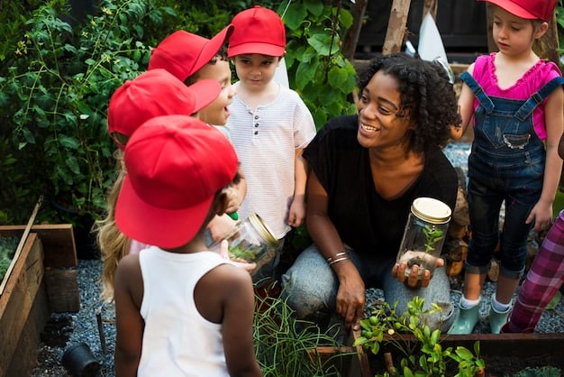 A diverse group of volunteers working together on a community garden project, representing different ages, ethnicities, and abilities.
