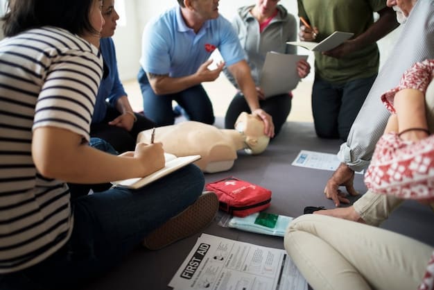 A public health official leading a community workshop on emergency preparedness, teaching residents about creating emergency kits and developing family communication plans.