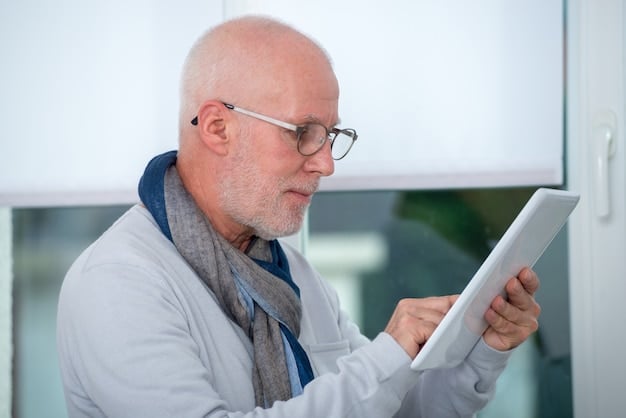 A close-up shot of a doctor using a tablet to explain a patient's chronic disease risk factors and personalized treatment plan. The patient is attentively listening and engaged in the conversation.