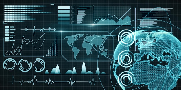 A digital dashboard displaying various public health metrics with trends and geographical visualizations. The data is color-coded and highlights areas needing attention. Professionals are seen analyzing the dashboard in a modern office setting.