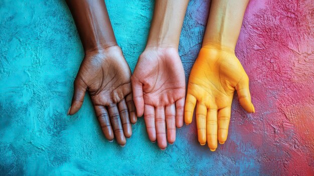 A close-up shot of a diverse group of hands holding various types of fresh, colorful fruits and vegetables, symbolizing access to nutritious food. The background is blurred to keep the focus on the produce and hands.