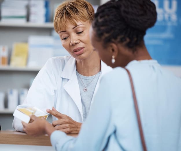 A healthcare provider (possibly a doctor or pharmacist) counseling a patient about their medication options. Both are looking at a tablet displaying information about drug costs and potential savings under the new regulations. The image conveys hope and empowerment through Understanding the New Regulations on Pharmaceutical Pricing: Access and Affordability.