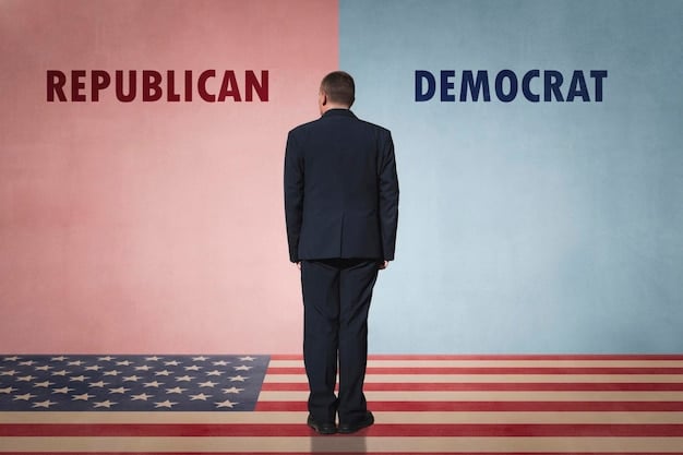 A split image showing two contrasting scenes: on one side, a voter being turned away from a polling station due to lack of proper identification; on the other side, a seamless online voter registration process with a diverse group of people successfully registering to vote. The image visually represents the potential barriers and facilitators to voting rights as The Impact of New Legislation on Voting Rights and Election Integrity in 2025 unfolds.