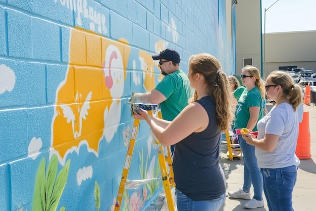 Volunteers painting a mural in a public space, showcasing the community involvement in From Idea to Impact: A Practical Timeline for Launching a Successful Community Action Project in 90 Days. The mural depicts local landmarks and community values.