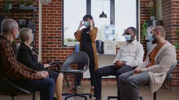 A modern and welcoming addiction treatment center, showcasing a group therapy session in progress. Patients are engaged in discussion, and a therapist is facilitating the session. The atmosphere is supportive and hopeful.