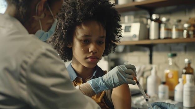 A close-up shot of a healthcare worker administering a vaccine to a child, with the CDC logo subtly visible in the background. The scene highlights the importance of immunization in preventive care.