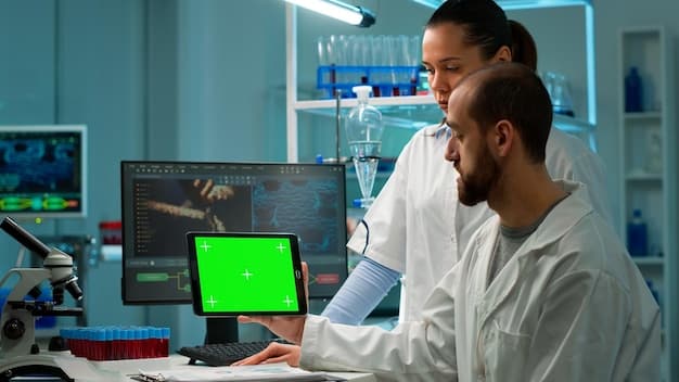 A scientist in a lab, analyzing genetic sequences on a computer screen. The image conveys the precision and complexity of personalized medicine, highlighting its role in shaping The Future of Public Health: Innovations and Technologies Transforming Healthcare Delivery in 2025.