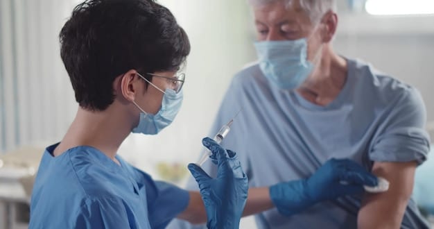 A doctor administering a vaccine to a patient, symbolizing preventive healthcare and public health initiatives. The setting is a clean, modern clinic. The picture represents the The Economic Benefits of Public Health: Investing in Prevention and Wellness for a Healthier Workforce through early intervention.