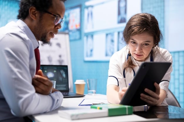 A close-up shot of a mentor guiding a young public health professional through data analysis software. The focus is on the transfer of skills and knowledge, highlighting the importance of mentorship in Public Health Workforce Development: Training and Supporting the Next Generation of Healthcare Professionals.