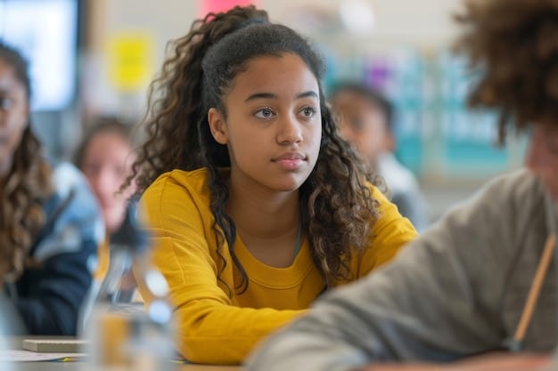A classroom scene with a student looking conflicted during a discussion about race and racism. The image captures the concerns some have about the potential negative impact of Critical Race Theory on students' emotional well-being. Visual representation of potential negative impacts of The Impact of Critical Race Theory on Education: A Balanced Debate on Curriculum Development in 2025.