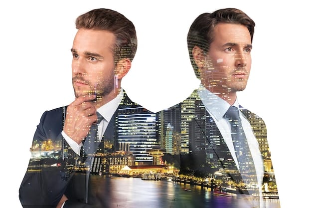 A split image showing two different perspectives. On one side, a wealthy white man in a business suit, and on the other side, a person of color in a low-income job. The image represents the disparities in opportunities and privileges due to race, gender, and class. The image underscores Exploring the Intersectionality of Social Justice Issues: How do Race, Gender, and Class Intersect in Current Debates?.