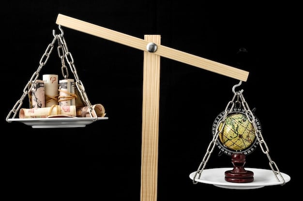 A scale balancing stacks of money and the scales of justice, representing the economic arguments for and against universal basic income and its implications for fairness.