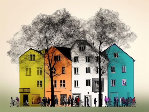 A split image showing two contrasting communities. On one side, a low-income neighborhood with boarded-up buildings and evidence of gang activity. On the other side, an affluent suburban area with well-maintained homes and a community watch sign. This depicts the stark differences in environments that affect gun violence rates in different communities and highlights Debating the Role of Gun Control in Addressing Social Justice Issues: What are the Potential Impacts on Different Communities?.