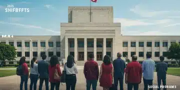 2025 Integration Policy Shifts: Social Program Access Impact Diverse individuals facing government building, symbolizing 2025 integration policy changes on social programs.