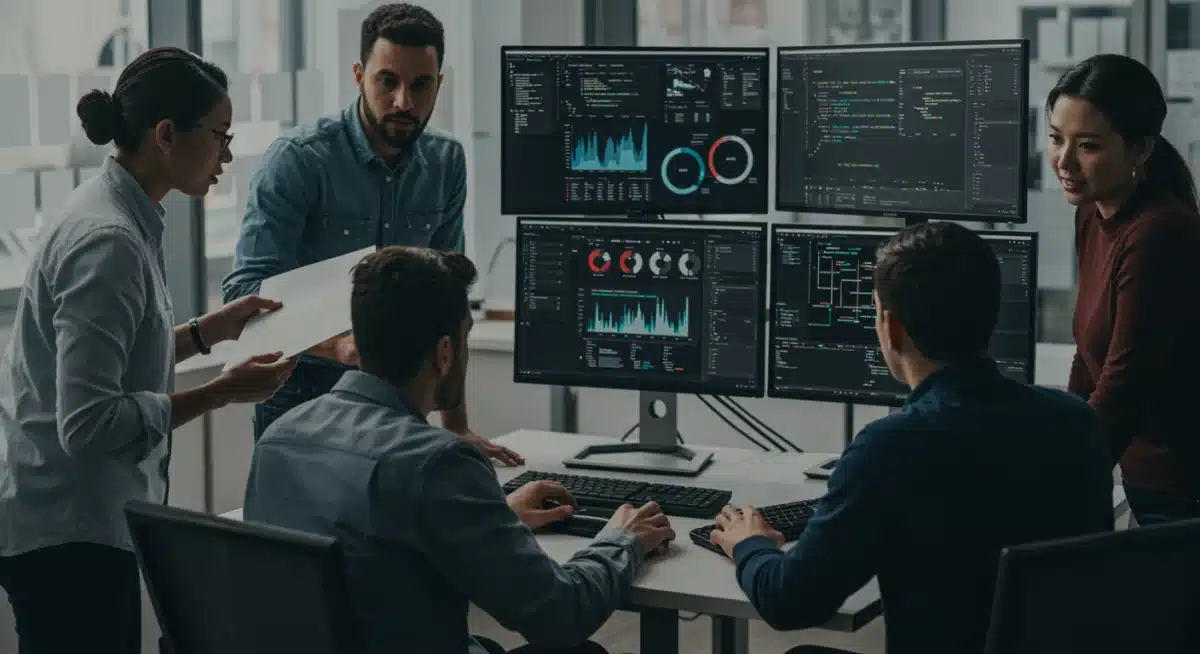 Cybersecurity team analyzing threat intelligence and data