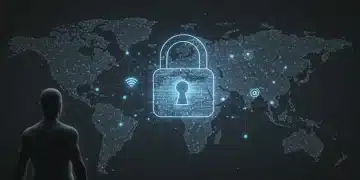 Stylized digital padlock over data network, symbolizing government digital tracking opt-out and privacy protection.