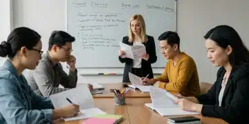 Diverse adults learning English in a classroom
