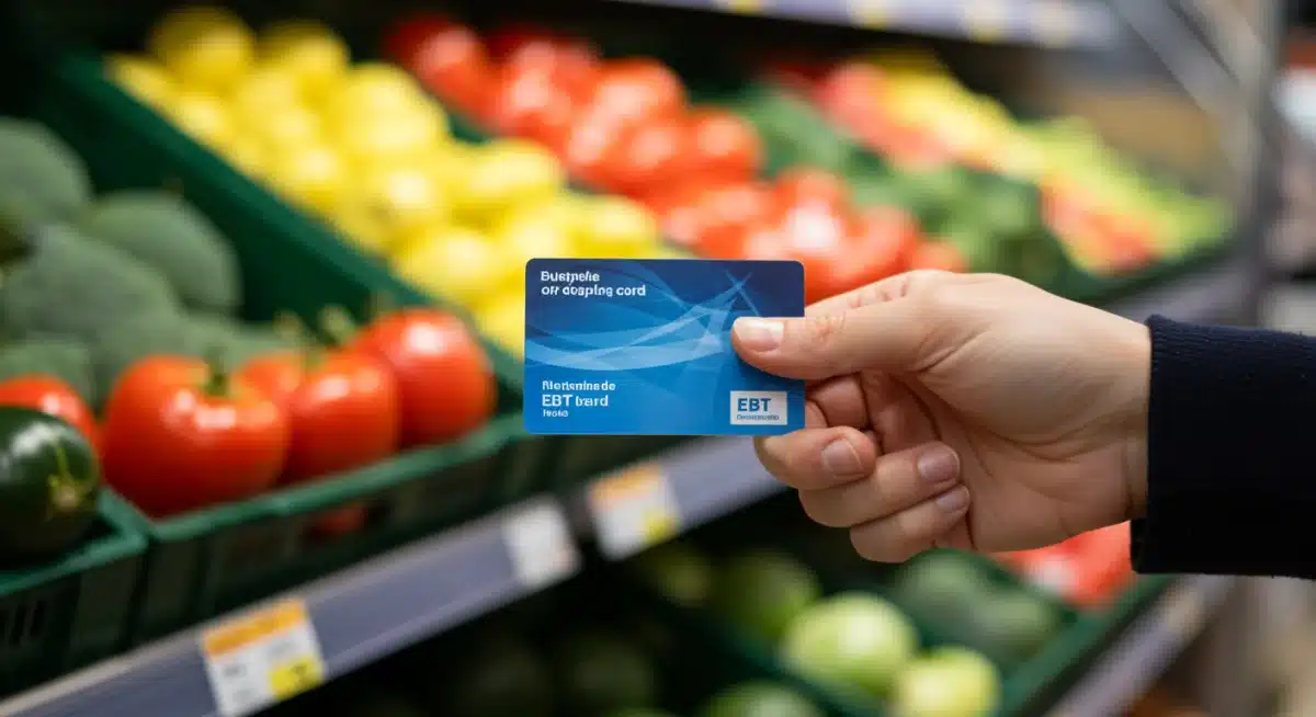 EBT card being used at a grocery store for food purchases.