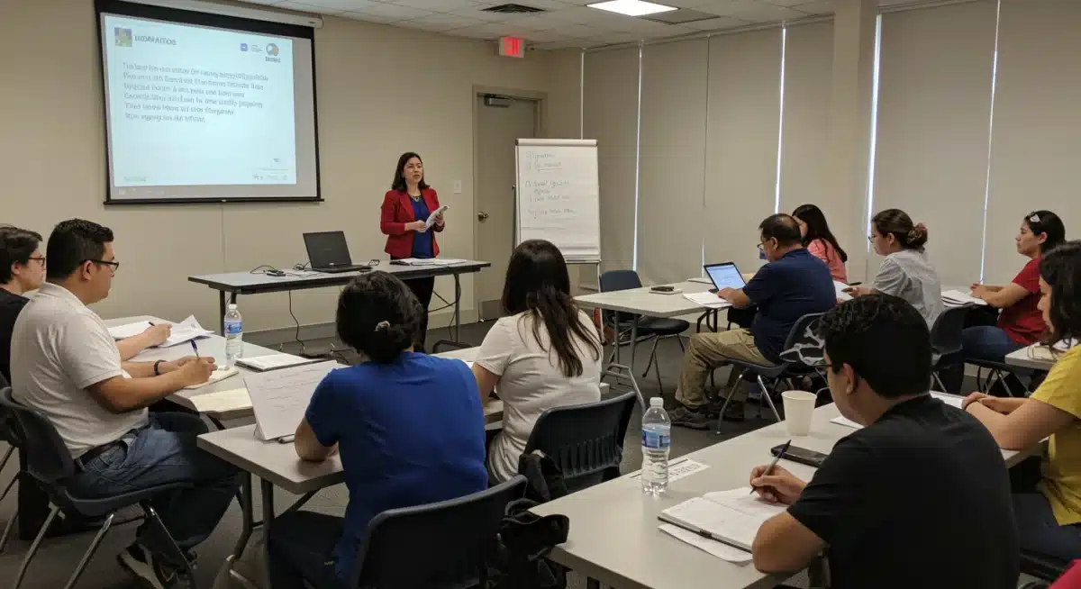 Attendees at a workshop learning about federal public housing eligibility criteria for 2025 programs.