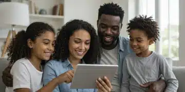Child Tax Credit 2025: Proposed Changes & Family Impact Analysis Family reviewing finances, symbolizing Child Tax Credit benefits