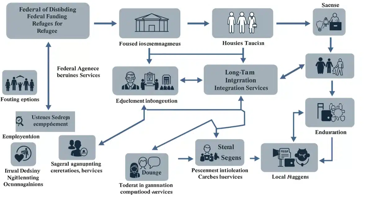 Infographic detailing federal funding allocation for refugee resettlement and integration programs