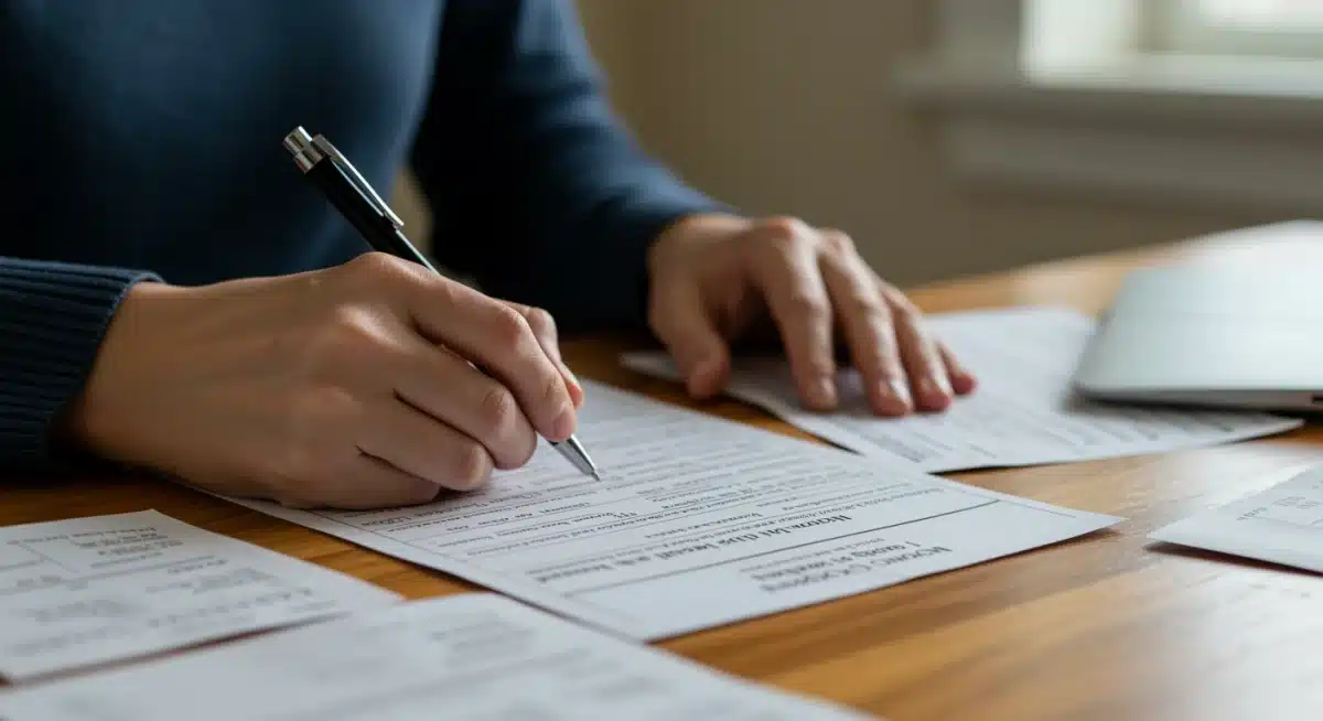 Hands completing a LIHEAP application form with supporting documents.