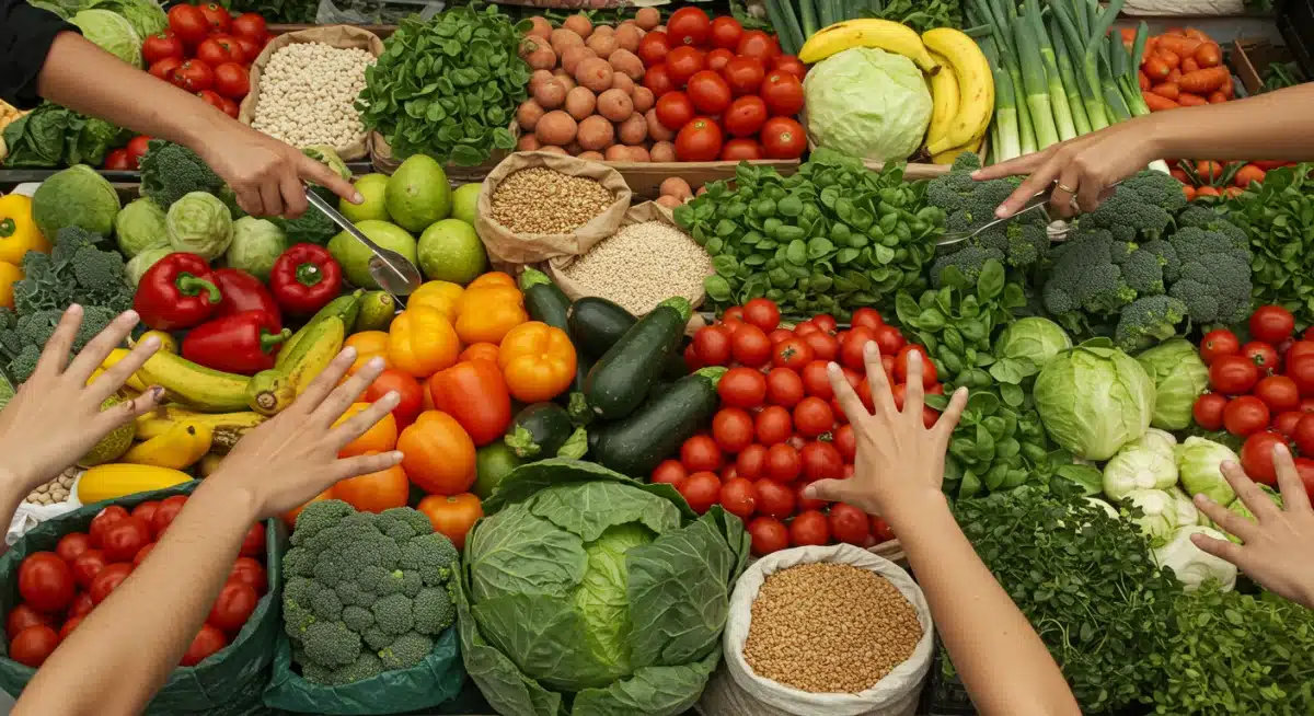 Fresh produce market symbolizing food security and access to healthy food.