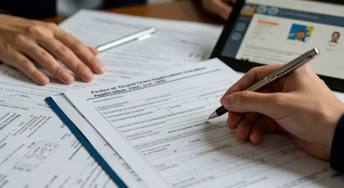 Detailed federal grant application form with highlighted sections