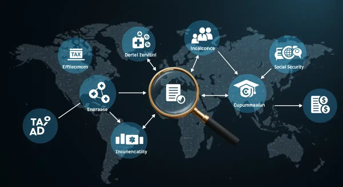 Infographic illustrating interconnected digital government services and financial aid opportunities