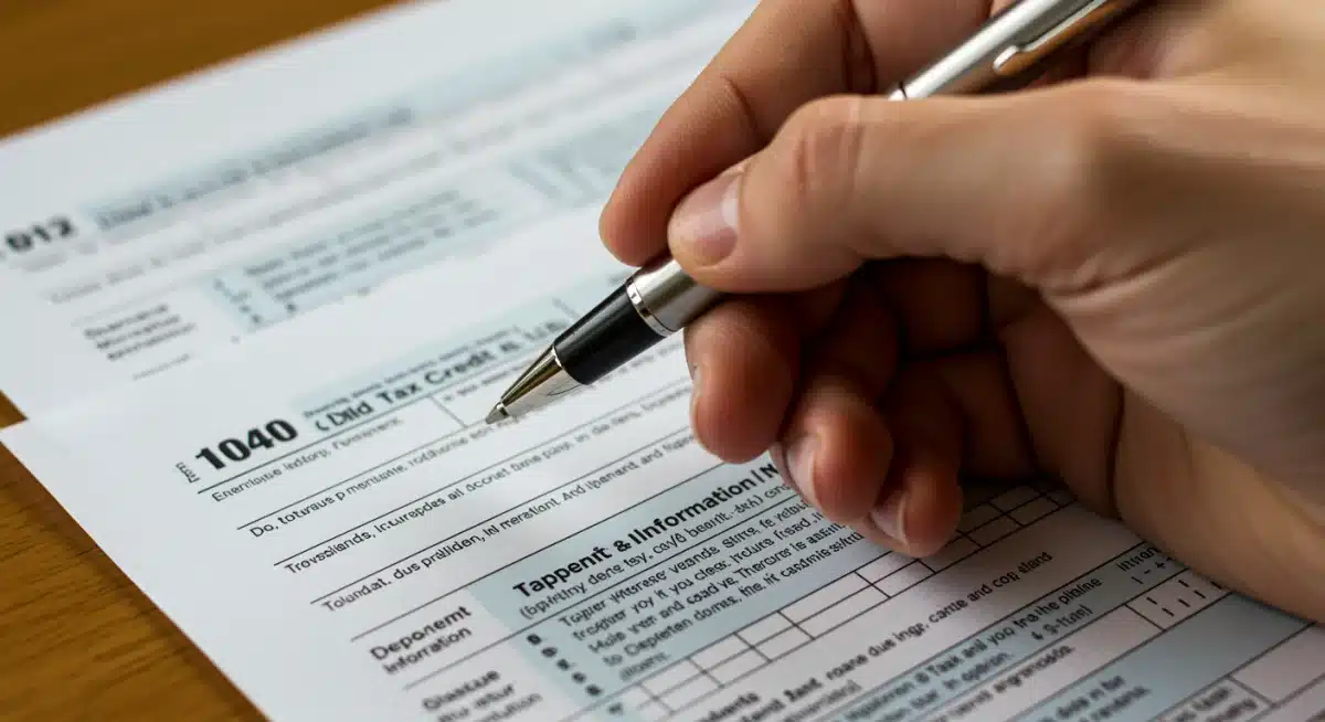 Hand navigating Child Tax Credit form for 2025 changes