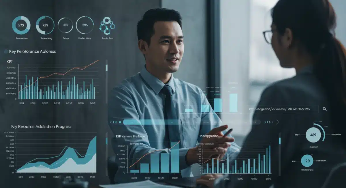 Digital dashboard showing resource allocation KPIs and integration progress for 2025 federal guidelines
