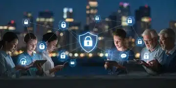 Secure digital communication tools comparison for US citizens in 2025 with diverse users and privacy symbols.