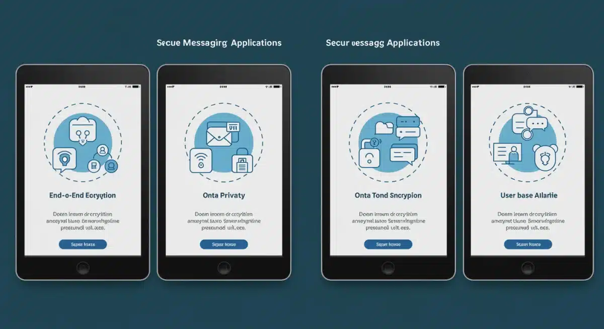 Infographic comparing features of top secure messaging apps on a tablet.
