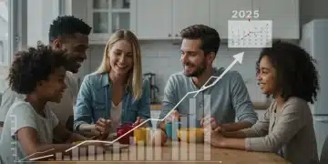 Updated SNAP Benefits 2025: Policy Changes & Your Allotment Family eating together with a graphic showing increasing SNAP benefits in 2025.