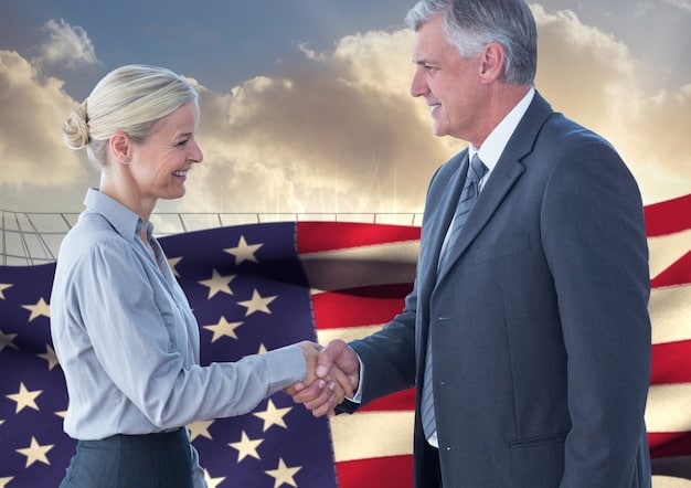 Two politicians from different parties shaking hands in front of the US Capitol, with an overlay symbolizing a 15% increase in funding next to a graph showing diverging lines representing different political views.