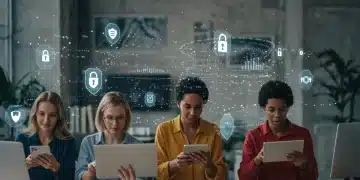 US citizens exercising digital rights in 2025, diverse group on digital devices