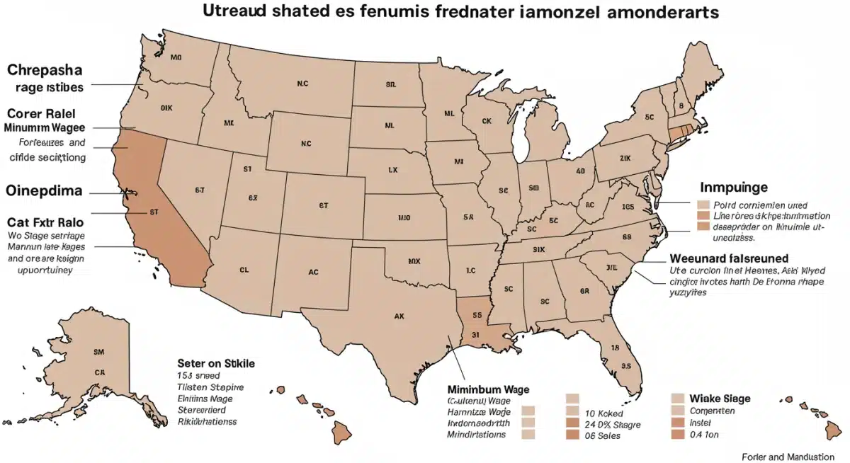 Map of US states showing current minimum wage rates