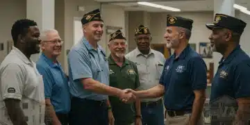 Veterans Affairs Benefits Update 2025: Healthcare & Housing Access Veterans engage with VA representatives on new benefits for healthcare and housing.